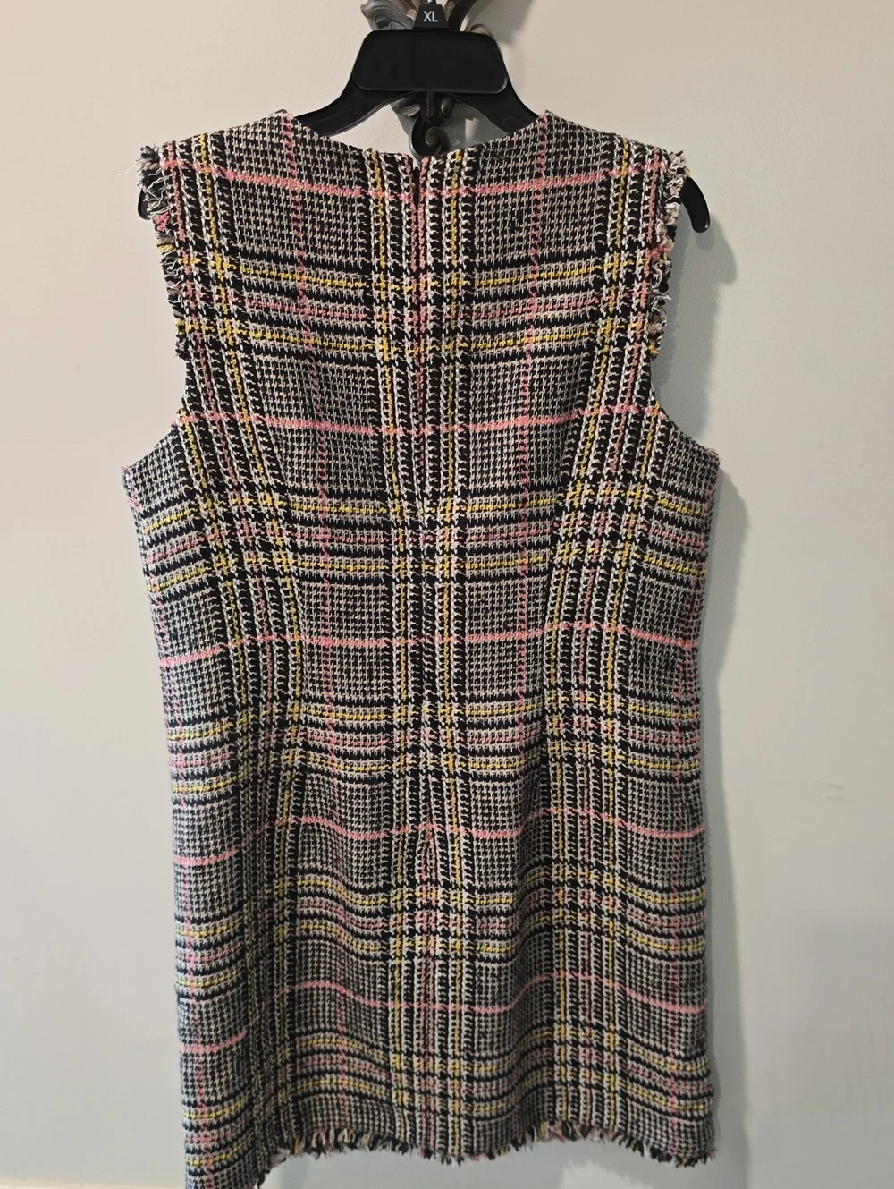 kate spade Black, Cream, Pink & Yellow Plaid Tweed Sleeveless Dress